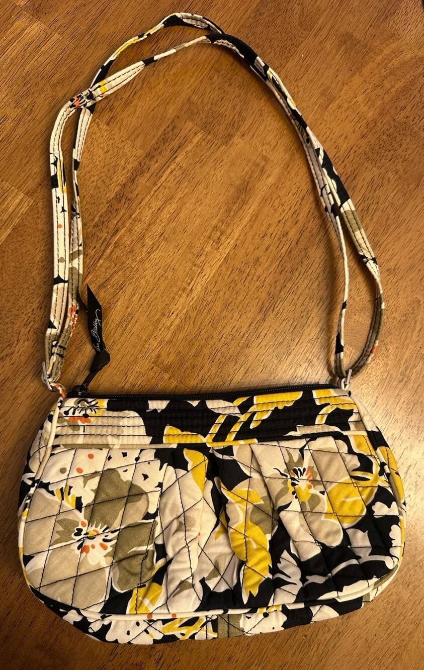 Vera Bradley Frannie CrossBody Yellow Black Dogwood Pattern Zip Close Floral